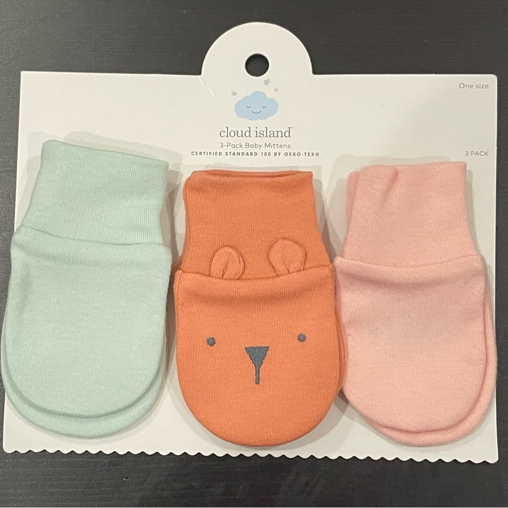 Cloud Island 3-Pack Baby Mitten *New*  OS